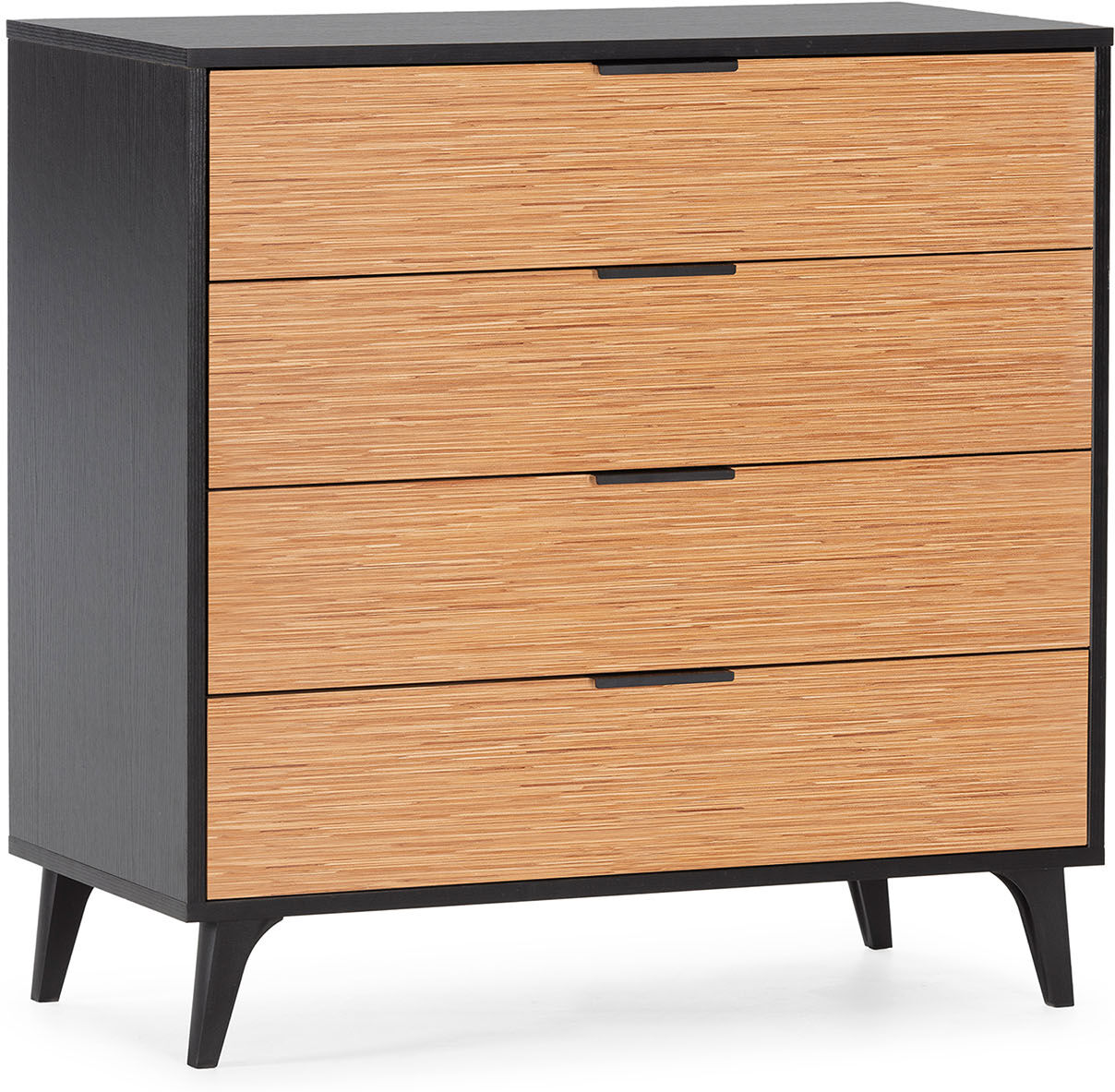 HOMN Commode de nuit 4 tiroirs couleur Noir/Bois Noir 80x80x40cm