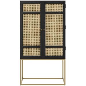 Rendez-Vous Deco Armoire noire en bois et cannage 2 portes Noir 85x160x40cm