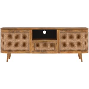 Rendez-Vous Deco Meuble TV 2 portes, 1 tiroir et 1 niche en cannage Marron 145x55x40cm