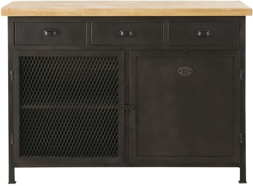 Maisons du Monde Buffet 2 portes 3 tiroirs en métal gris et manguier massif Noir 125x90x42cm