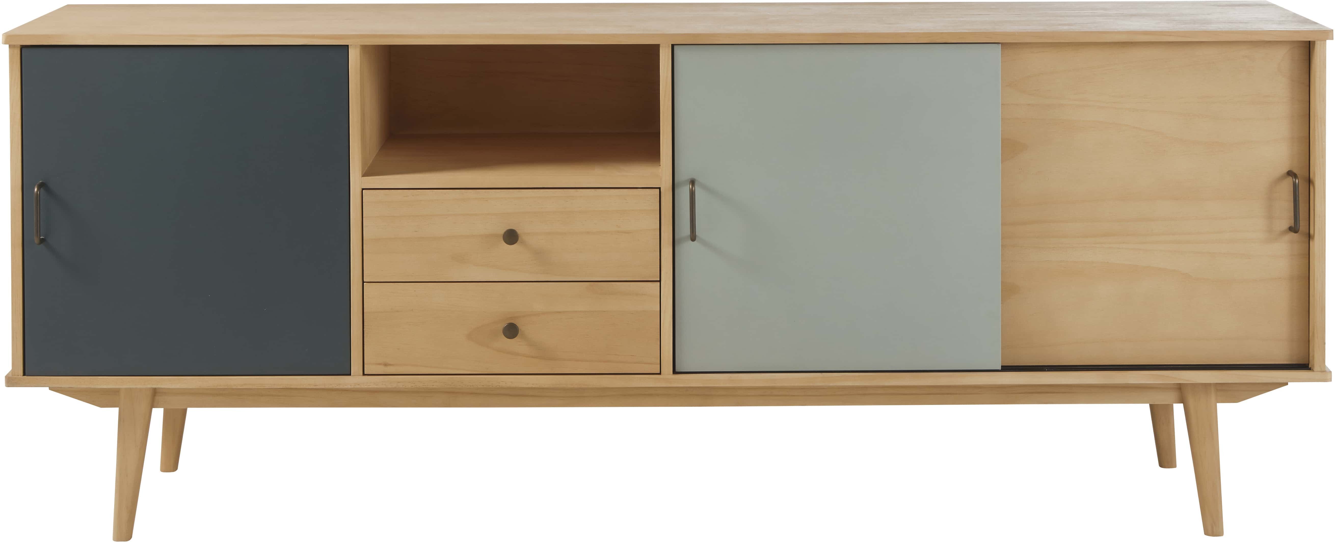 Maisons du Monde Buffet enfilade 3 portes 2 tiroirs gris, gris bleu et écru Beige 180x70x45cm