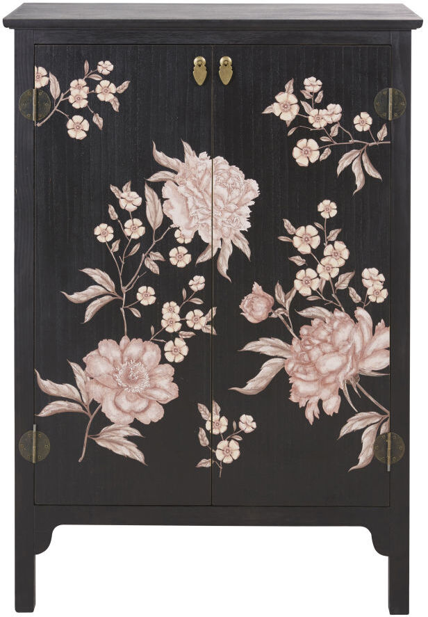 Maisons du Monde Cabinet de rangement 2 portes noir imprimé floral Noir 80x114x40cm