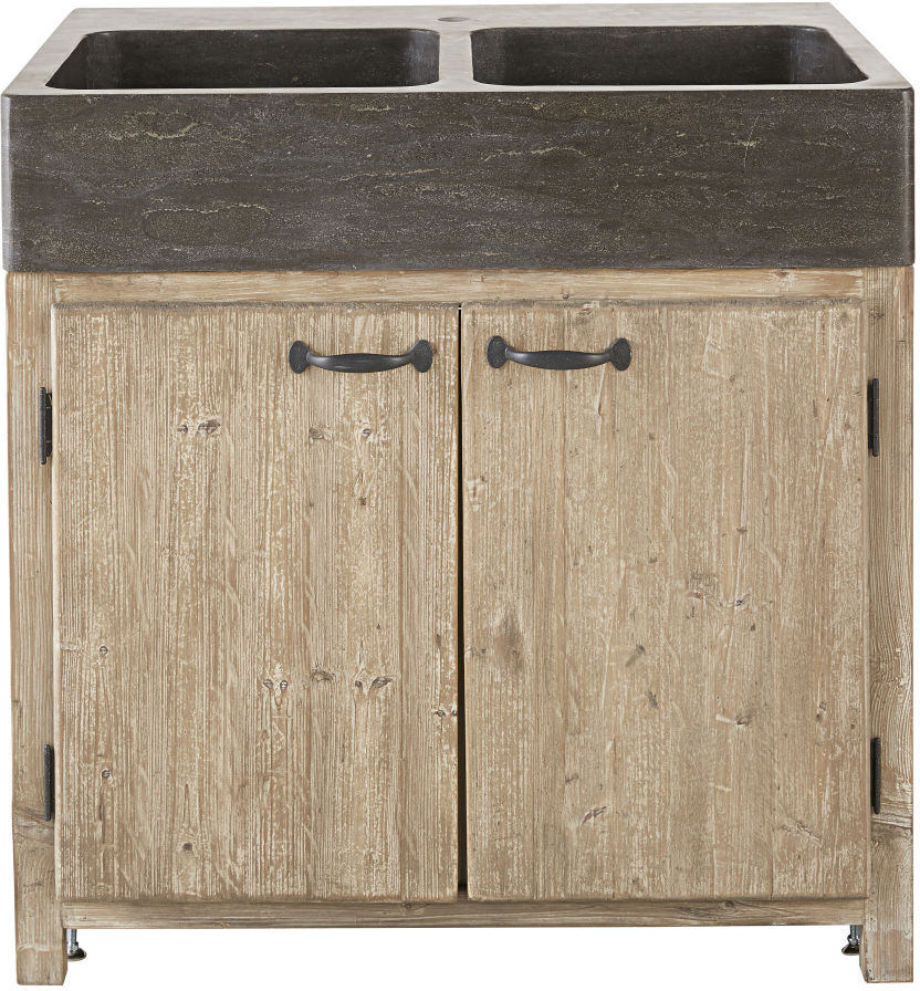 Maisons du Monde Meuble bas de cuisine pour évier 2 portes en pin recyclé grisé Beige 90x90x66cm