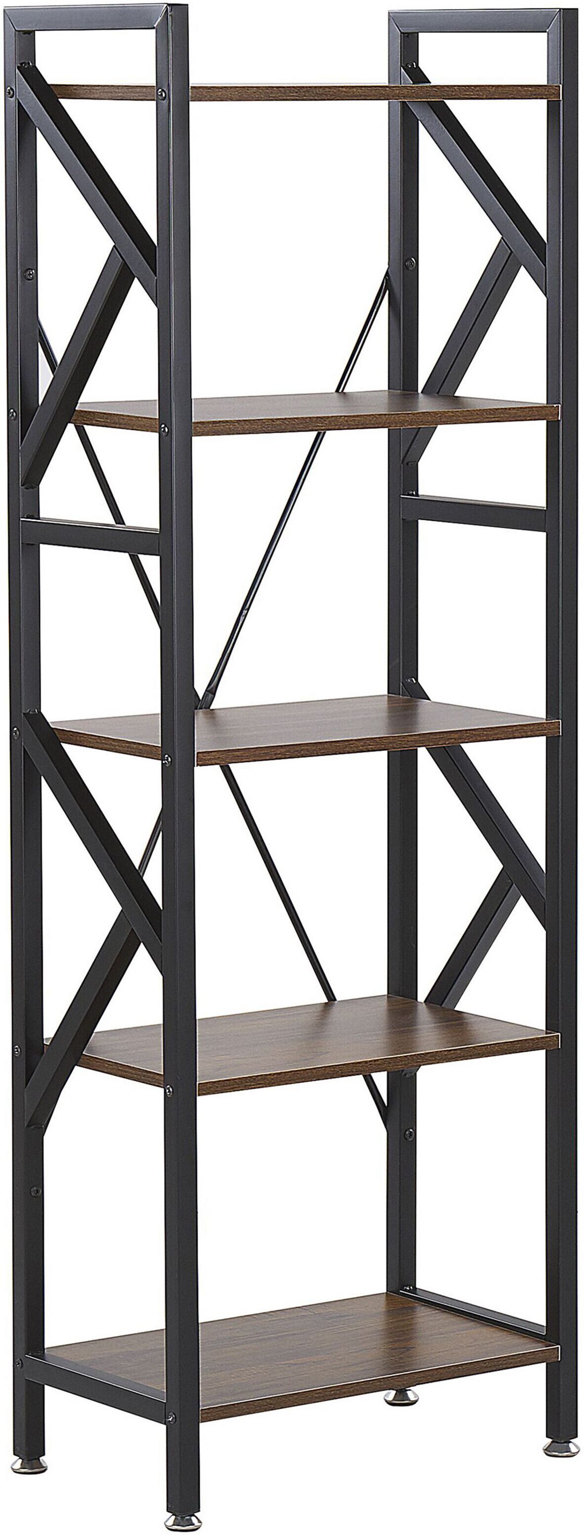 Beliani Bibliothèque design effet bois foncé noir 5 niveaux Marron 47x150x30cm