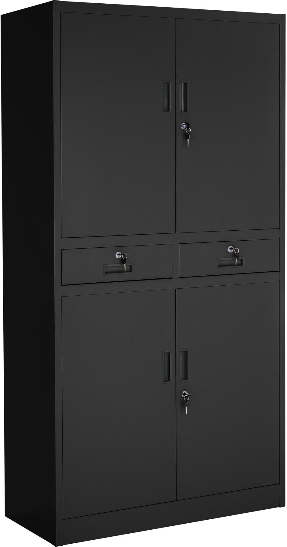 Tectake Armoire de classement en métal en Acier lâqué époxy noir/noir Noir 80x180x40cm