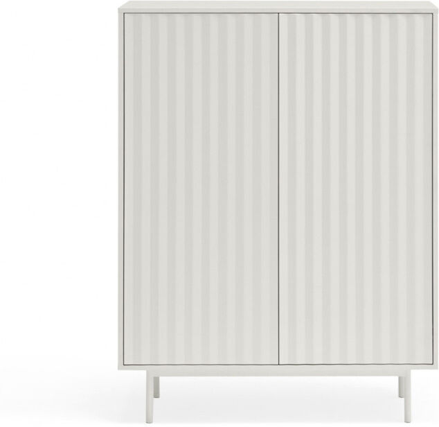 TEULAT Buffet haut en bois 2 portes 2 tiroirs blanc Blanc 97x130x45cm