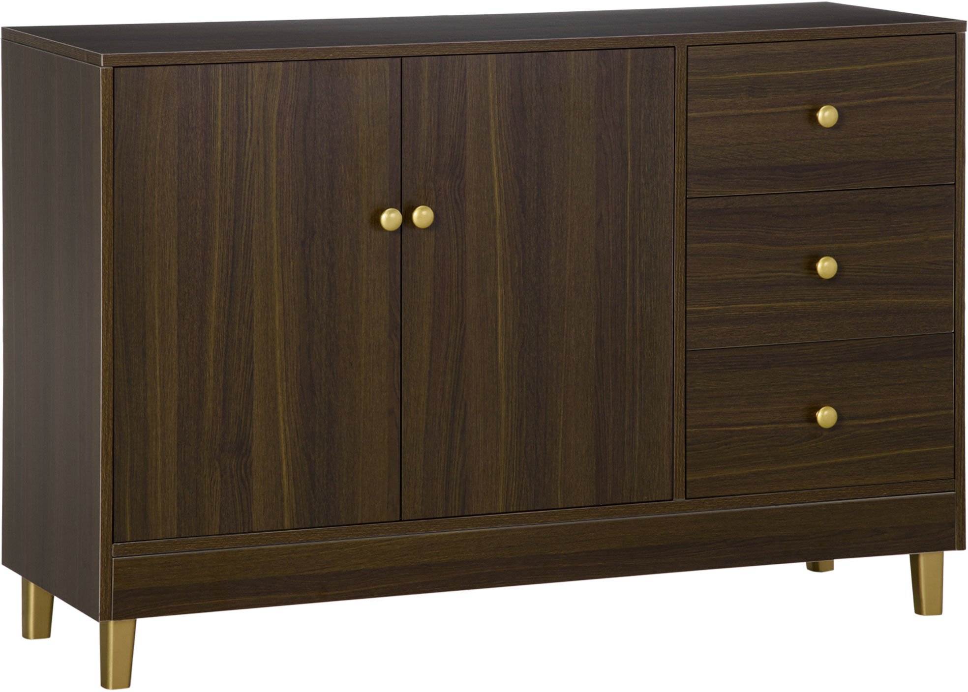 Homcom Buffet 2 portes étagère 3 tiroirs style art-déco doré aspect wengé Marron 120x80x42cm