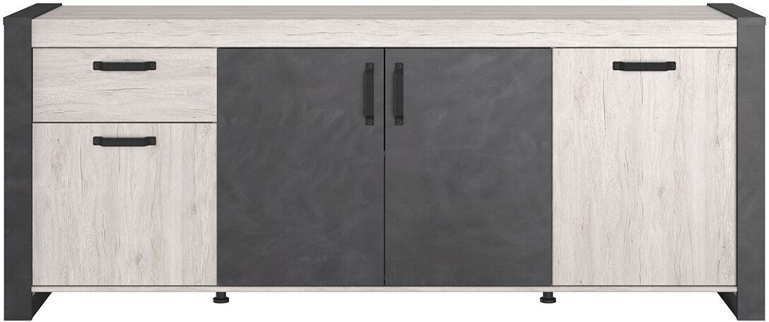 Calicosy Buffet 4 portes 1 tiroir effet bois - L218 x H87 cm Noir 217x86x49cm