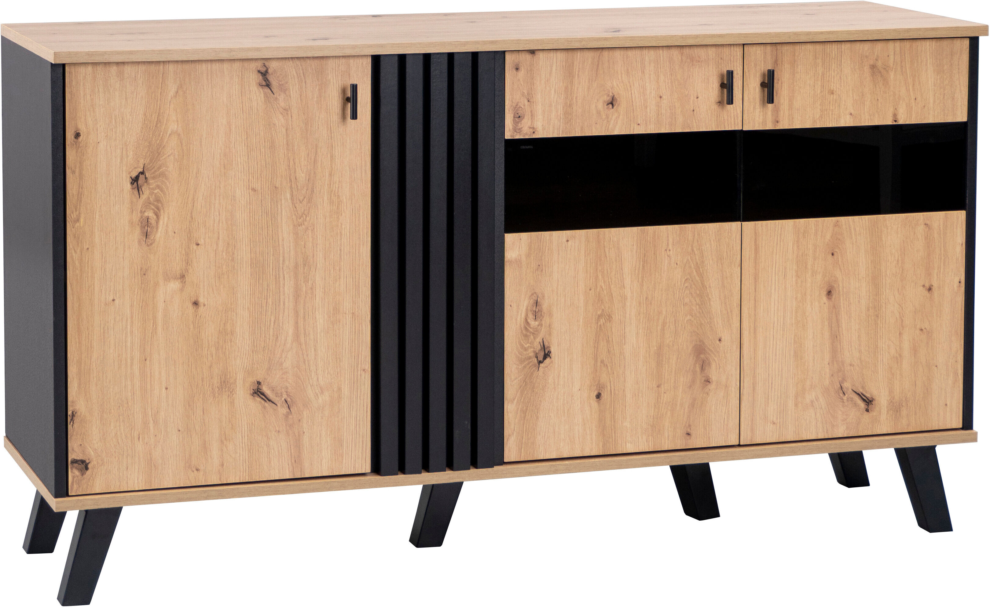 Urban Meuble Buffet armoire en bois et noir verre teinté LED 140x78x41cm Noir 140x41x78cm