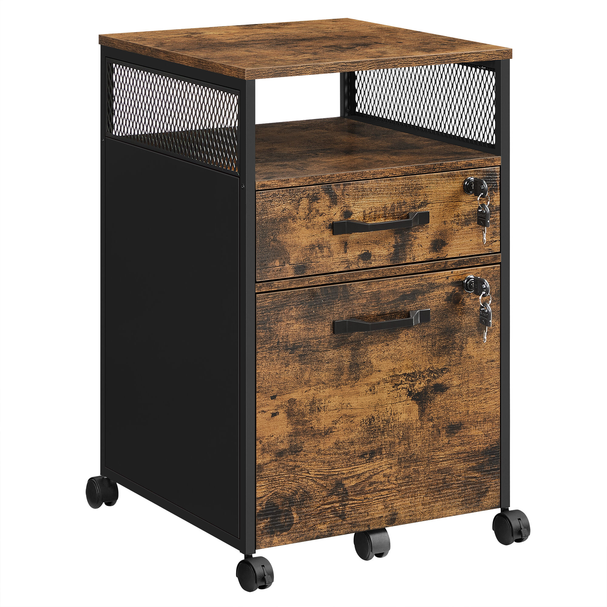 VASAGLE Caisson de bureau mobile 2 tiroirs effet bois marron rustique Marron 42x69x44cm