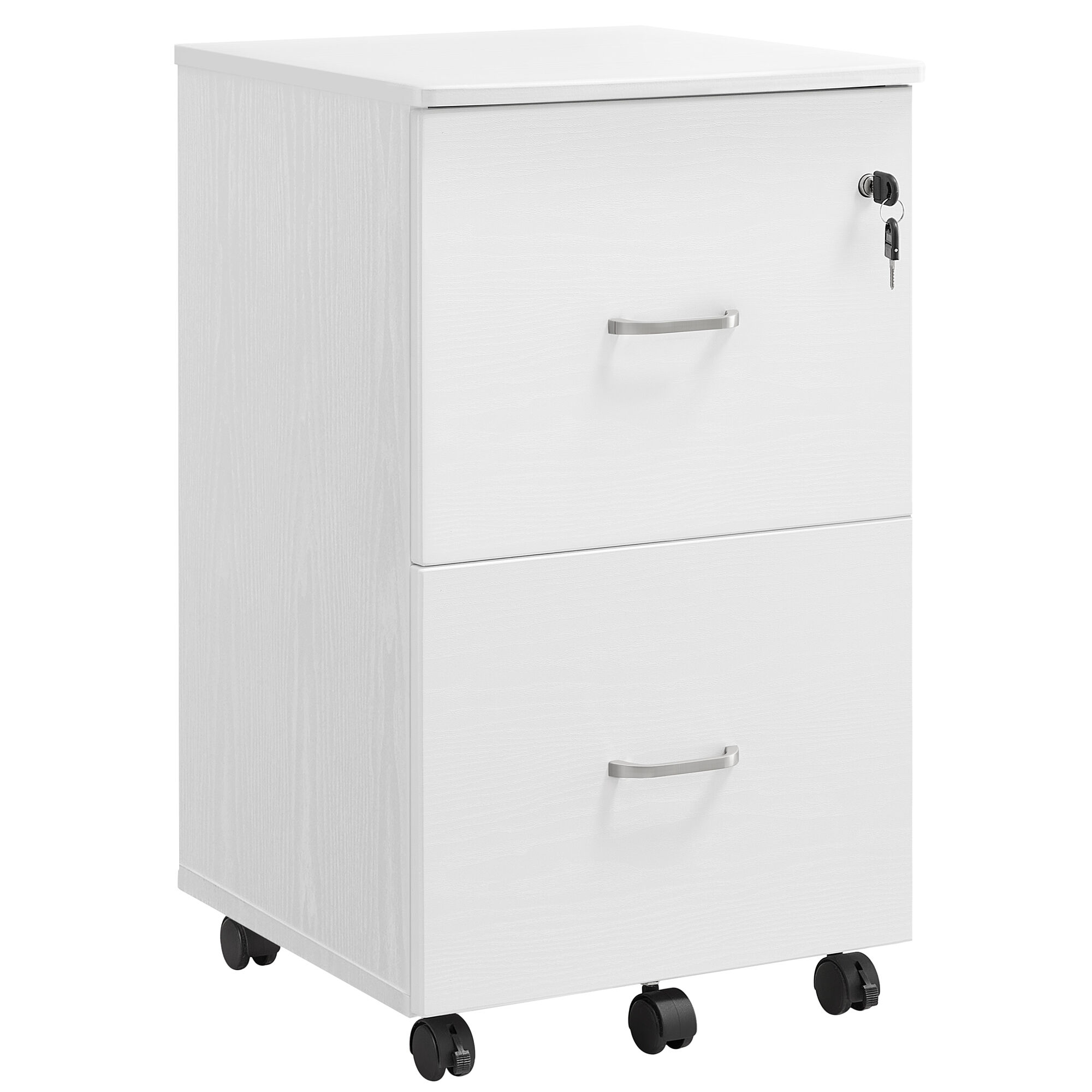 VASAGLE Caisson de bureau mobile 2 tiroirs effet bois blanc Blanc 43x72x44cm