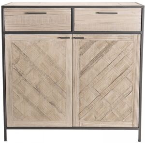 MACABANE Buffet 2 portes 2 tiroirs bois sapin et métal Beige 90x90x40cm