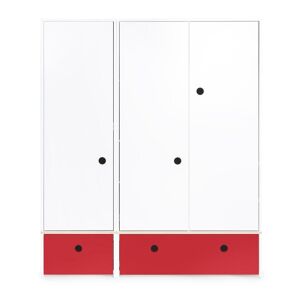 Wookids Armoire 3 portes façades tiroirs rouge Rouge 152x180x60cm