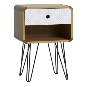 HOMN Table de chevet 1 tiroir, couleur chêne, pieds en métal en noir Multicolore 40x58x30cm