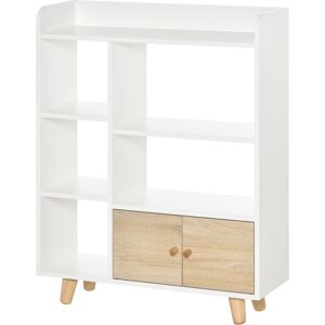 Homcom Bibliothèque scandinave 3 niches 2 étagères 2 portes blanc bois clair Blanc 72x91x24cm