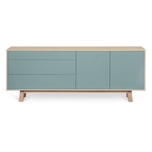 MON PETIT MEUBLE FRANCAIS Buffet bas 2 portes+3 tiroirs 200 cm, en frêne Bleu 200x77x46cm