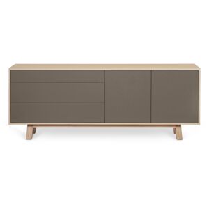 MON PETIT MEUBLE FRANCAIS Buffet bas 2 portes+3 tiroirs 200 cm, en frêne Gris 200x77x46cm