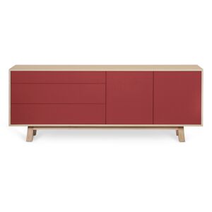 MON PETIT MEUBLE FRANCAIS Buffet bas 2 portes+3 tiroirs 200 cm, en frêne Rouge 200x77x46cm