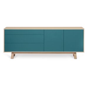 MON PETIT MEUBLE FRANCAIS Buffet bas 2 portes+3 tiroirs 200 cm, en frêne Bleu 200x77x46cm