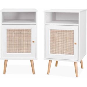 sweeek Lot de 2 tables de chevet en cannage, blanc Blanc 39x65x40cm