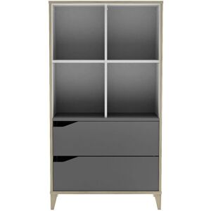 Calicosy Bibliothèque 2 Tiroirs 4 Niches L70 x H130 cm - Gris et Blanc Blanc 70x130x35cm