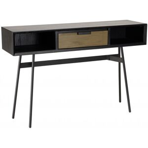 MACABANE Console 2 niches 1 tiroir marron pieds métal noir Marron 130x86x35cm