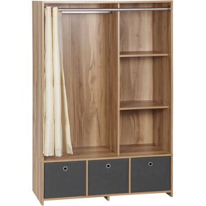 Homcom Vestiaire d'entrée - barre penderie, 3 niches, 3 tiroirs tissu, rideau Beige 105x160x48cm