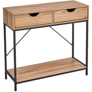 Unimasa Console d'entrée en bois et métal noir 2 Tiroirs 80x30x75cm Marron 80x75x30cm