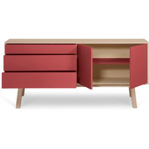 MON PETIT MEUBLE FRANCAIS Buffet en frêne 2 portes+3 tiroirs 180 cm, hauteur 94 cm Rouge 180x94x46cm