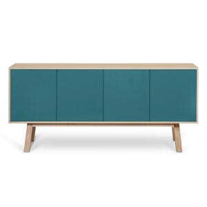 MON PETIT MEUBLE FRANCAIS Buffet 4 portes en frêne 220 cm, hauteur 94 cm Bleu 220x94x46cm