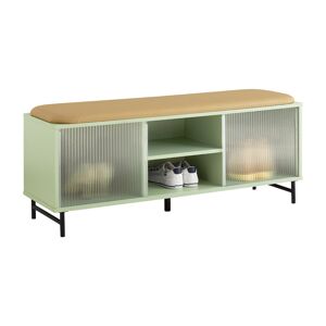 SoBuy Banc de rangement à chaussure 2 portes coulissantes effet bois vert Vert 110x46x34cm