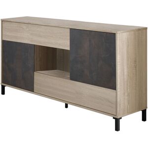 Dmora Buffet 2 portes effet chêne et bois d'oxyde Marron 151x80x41cm