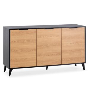 HOMN Buffet 3 portes en noir/chêne, largeur 136 cm Noir 136x76x40cm