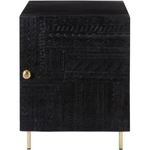 Rendez-Vous Deco Chevet 1 porte en bois grave noir et metal dore Noir 45x60x40cm