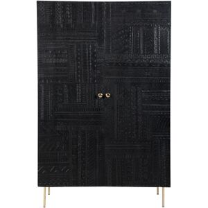 Rendez-Vous Deco Armoire gravee en bois noir et metal dore Noir 100x160x45cm