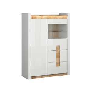 Petits meubles Vaisselier 2 portes 2 tiroirs avec led blanc laque et naturel Multicolore 102x141x41cm