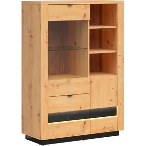 Petits meubles Vaisselier 2 portes 2 tiroirs avec led naturel et noir Multicolore 100x143x42cm