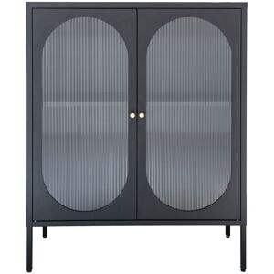 House Nordic Buffet 2 portes en verre et metal L90cm noir Noir 90x110x35cm