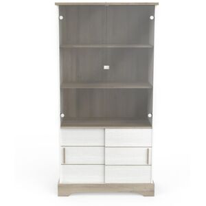 Calicosy Vaisselier 2 Portes Coulissantes L92x H180 cm - Decor Blanc et Bois Blanc 92x179x45cm