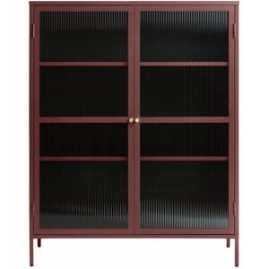 Drawer Vaisselier 2 portes en verre strie et metal H140cm bordeaux Rouge 111x140x40cm