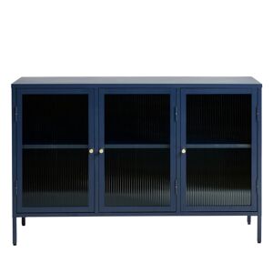 Drawer Buffet 3 portes en verre strie et metal L132cm bleu Bleu 132x85x40cm