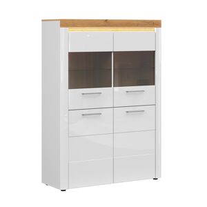 Petits meubles Vaisselier 4 portes avec LED mdf et stratifies blanc et naturel Multicolore 119x166x42cm