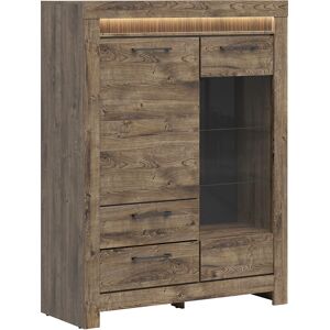 Petits meubles Vaisselier 2 portes 2 tiroirs LED inclus panneaux mdf naturel Beige 114x150x45cm