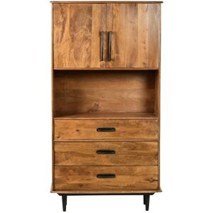 Moloo GEDEON-Buffet haut Vintage 2 portes 3 tiroirs, bois de Manguier massif Marron 45x180x97cm