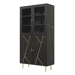 Urban Meuble Buffet armoire effet noir avec bandes dores portes battants rangement Noir 93x180x40cm