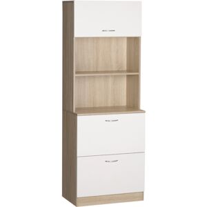 Homcom Buffet haut - 2 tiroirs, porte, 2 niches - blanc aspect bois clair Blanc 60x168x38cm