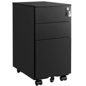 SONGMICS Caisson de bureau mobile 3 tiroirs en acier noir Noir 30x59x46cm