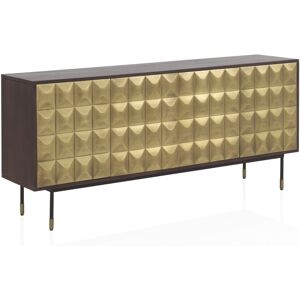 GEESE HOME Buffet 4 portes en manguier massif avec facade en laiton dore Marron 40x75x170cm