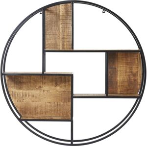 Étagère ronde en métal noir et bois de mangue - Style industriel - Publicité Étagère ronde en métal noir et bois de mangue - Style industriel - Publicité