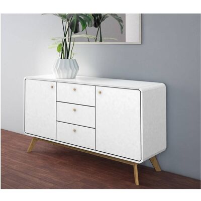 Loft24 Commode avec 2 portes et 3 tiroirs en mélaminé blanc Blanc 39x75x140cm - Publicité Loft24 Commode avec 2 portes et 3 tiroirs en mélaminé blanc Blanc 39x75x140cm - Publicité